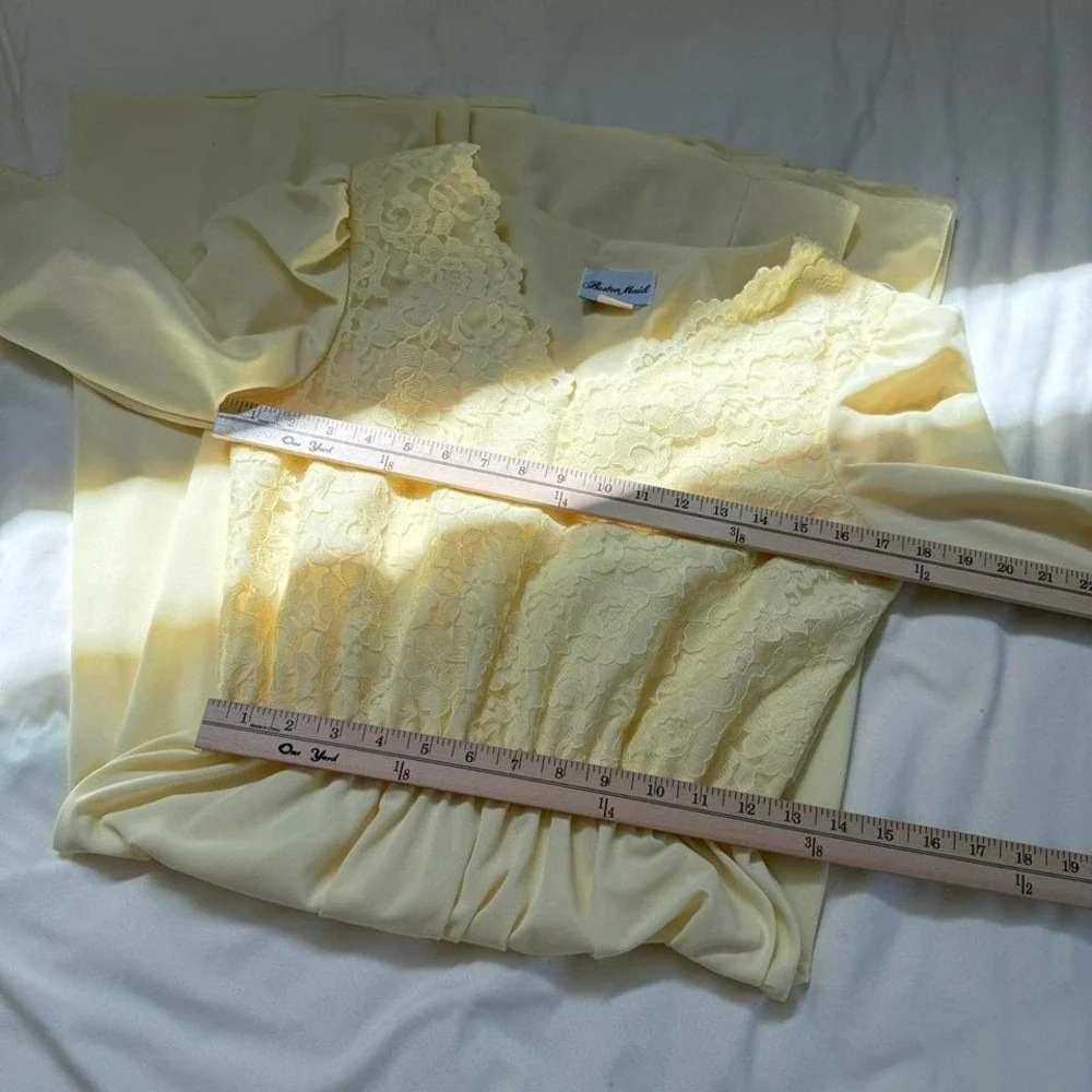 yellow lace dress  70s Boston Maid yellow lace‎ midi dress size 12
